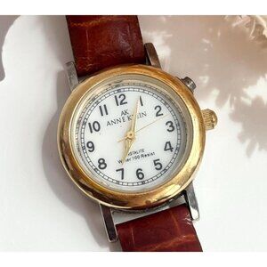 Anne Klein Brown Leather Gold Quartz Analog Vintage Wristwatch - 14mm - WORKS!
